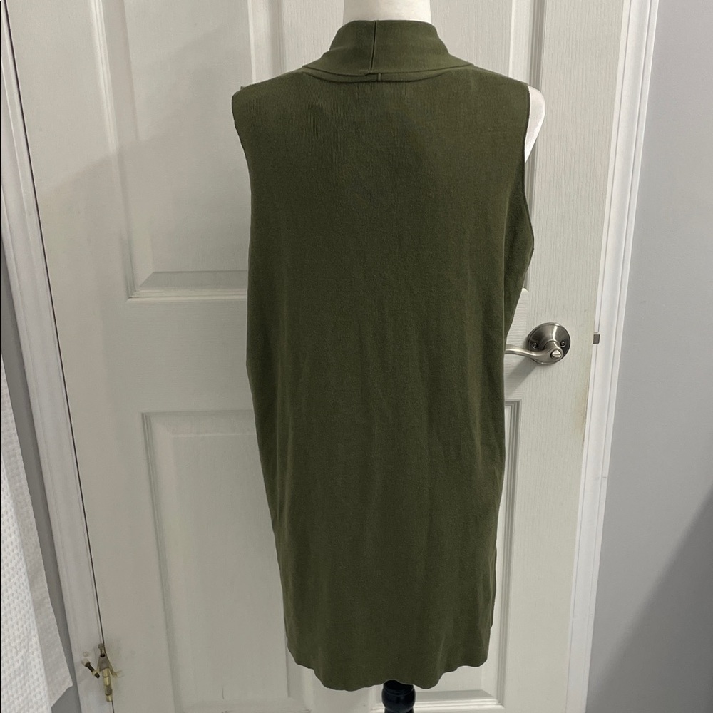 Olive Green Long Sleeveless Waterfall Open Knit Vest Sz M - Picture 7 of 15